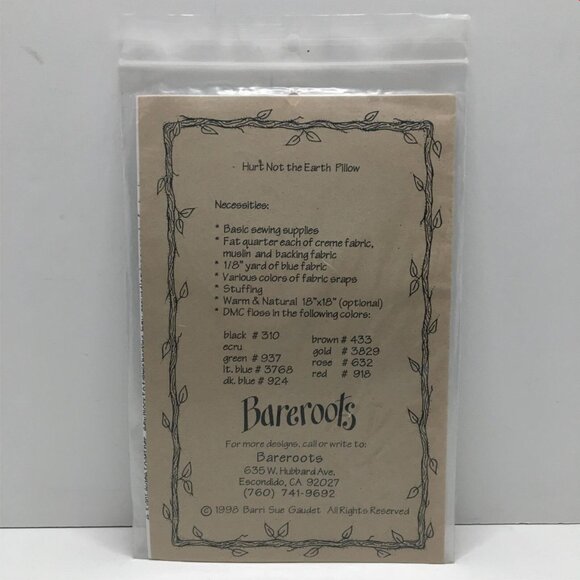 Bareroots Hurt Not The Earth Pillow Sewing Pattern No34 1998 Uncut - Picture 2 of 3